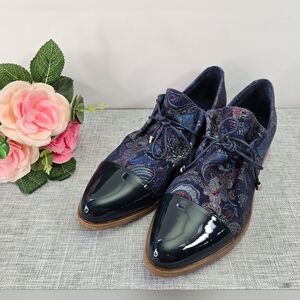 Django & Juliette Kotty Toe Cap Shoe Loafers Navy Regal Print